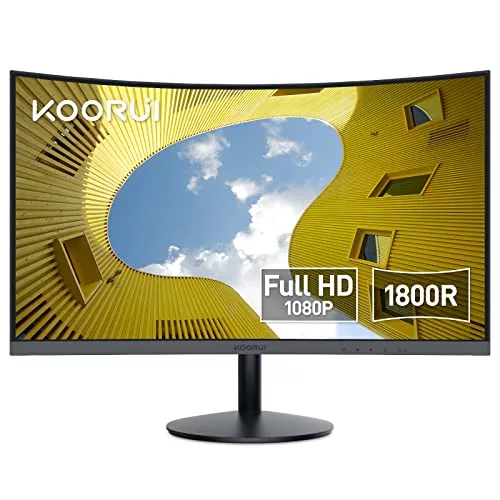 Image de KOORUI Écran PC Incurvé - Dalle VA 23.6 Pouces, Résolution FHD (1920 x 1080), 1800R, 60Hz, 5ms, HDMI, VGA, Réglage de l’Inclinaison, Angle de Vision de 178°, Ecran pc Gamer Incurvé, Noir, 24N5C