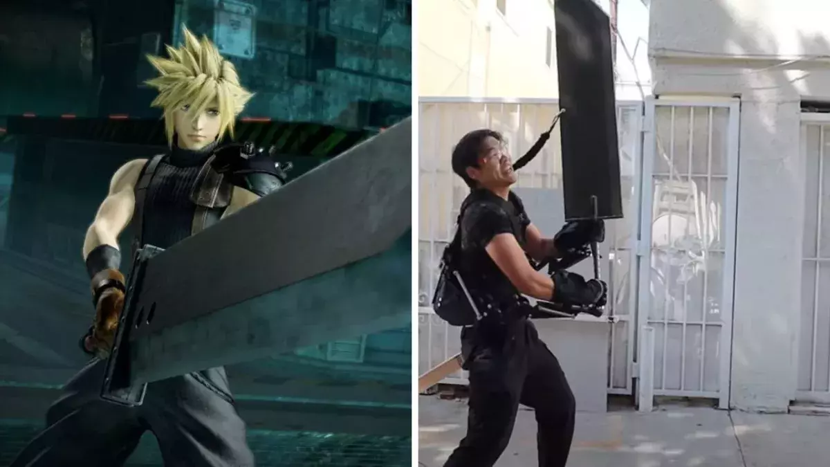 Final Fantasy : à l'aide de son exosquelette, il soulève sans peine la lourde épée de Cloud dans FF7