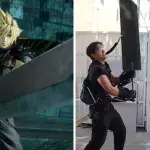 Final Fantasy : à l'aide de son exosquelette, il soulève sans peine la lourde épée de Cloud dans FF7