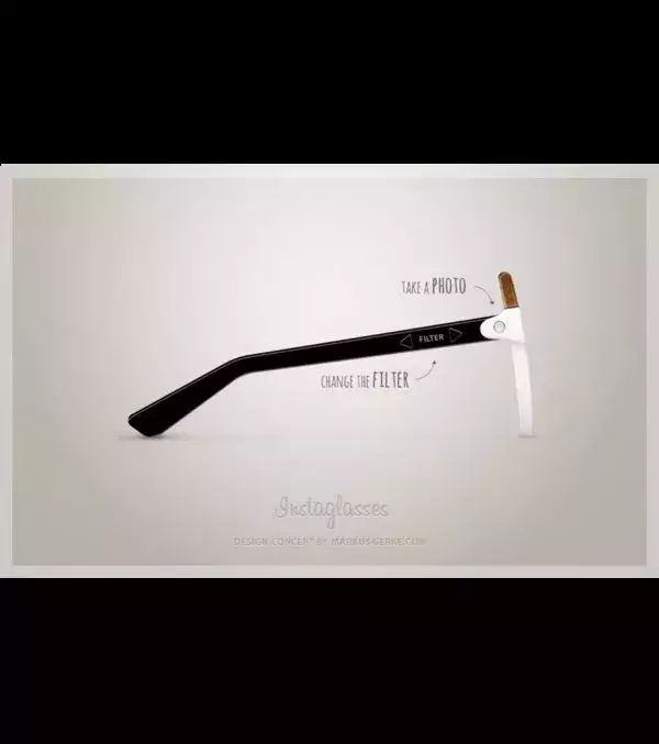 La branche droite de la paire de lunettes avec le bouton déclencheur de capture et les deux flèches pour sélectionner le filtre convenu