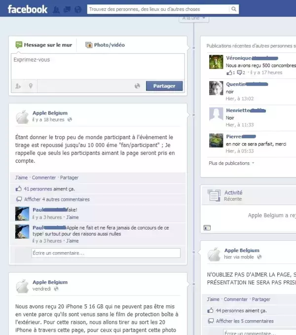 Le spam Facebook pour gagner un iPhone 5 est présent sur plusieurs fan page