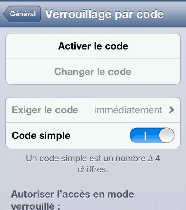 Jailbreak ios 6, étape 5: vérifiez que l'écran verrouillage par code confirme la désactivation du code