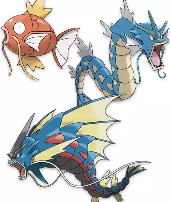 Évolution de Magicarpe en Leviator, puis en Mega-Leviator