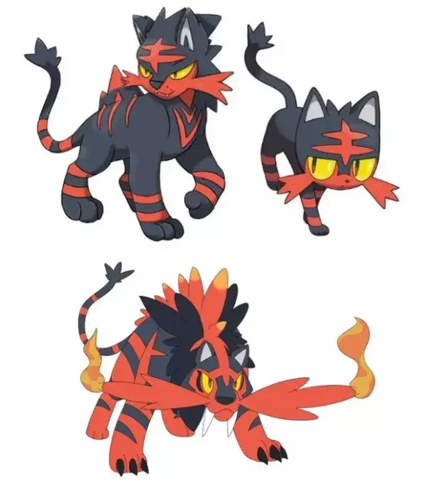 Evolution starters Pokémon Lune/Soleil : les évolutions possibles de Flamiaou, le starter de type feu